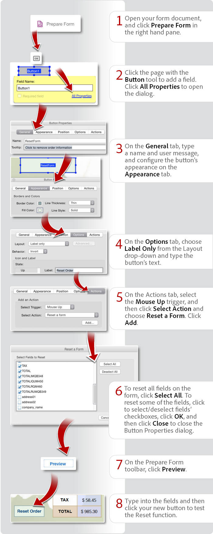 Add a reset button to a form using Acrobat DC