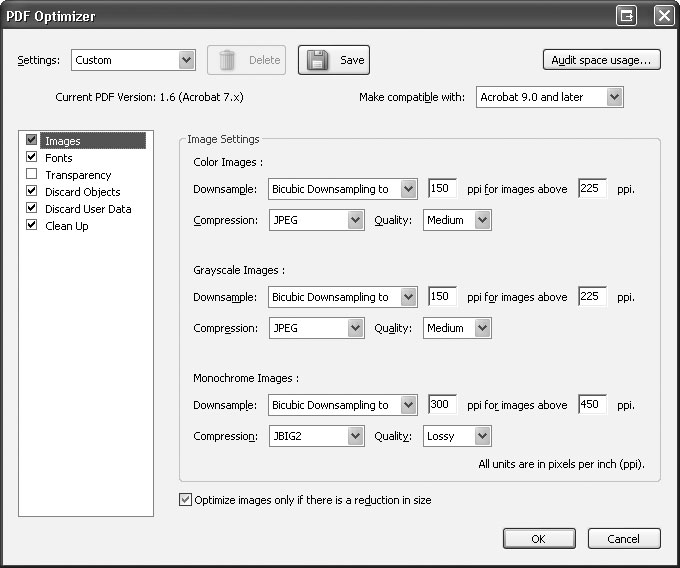 Optimizing a PDF document with Acrobat 9