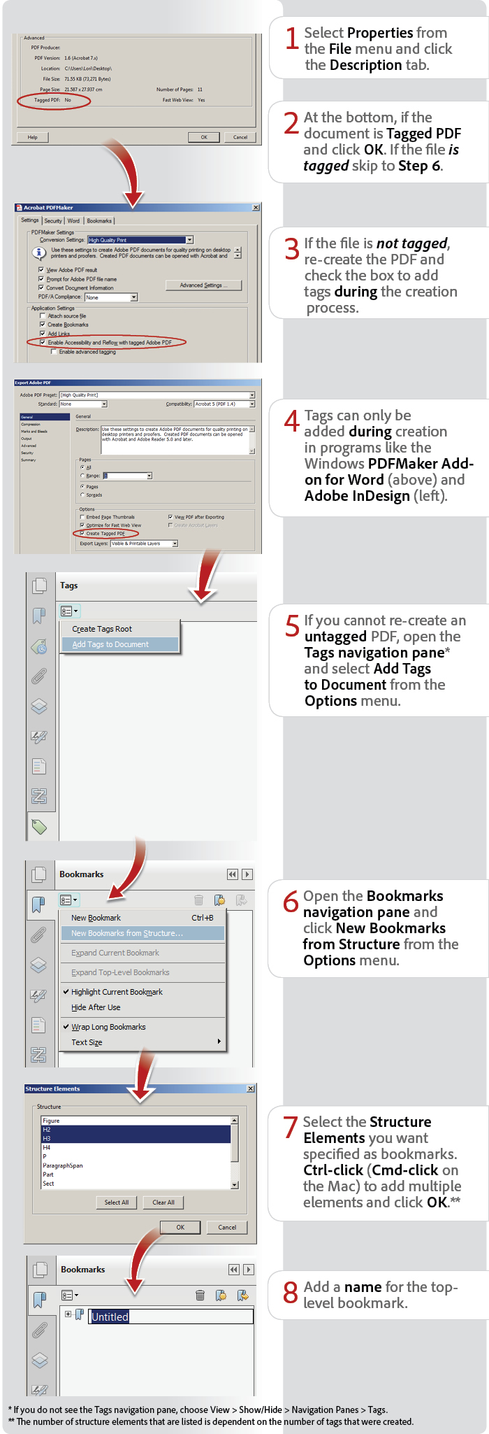 How to create structured bookmarks using Acrobat XI