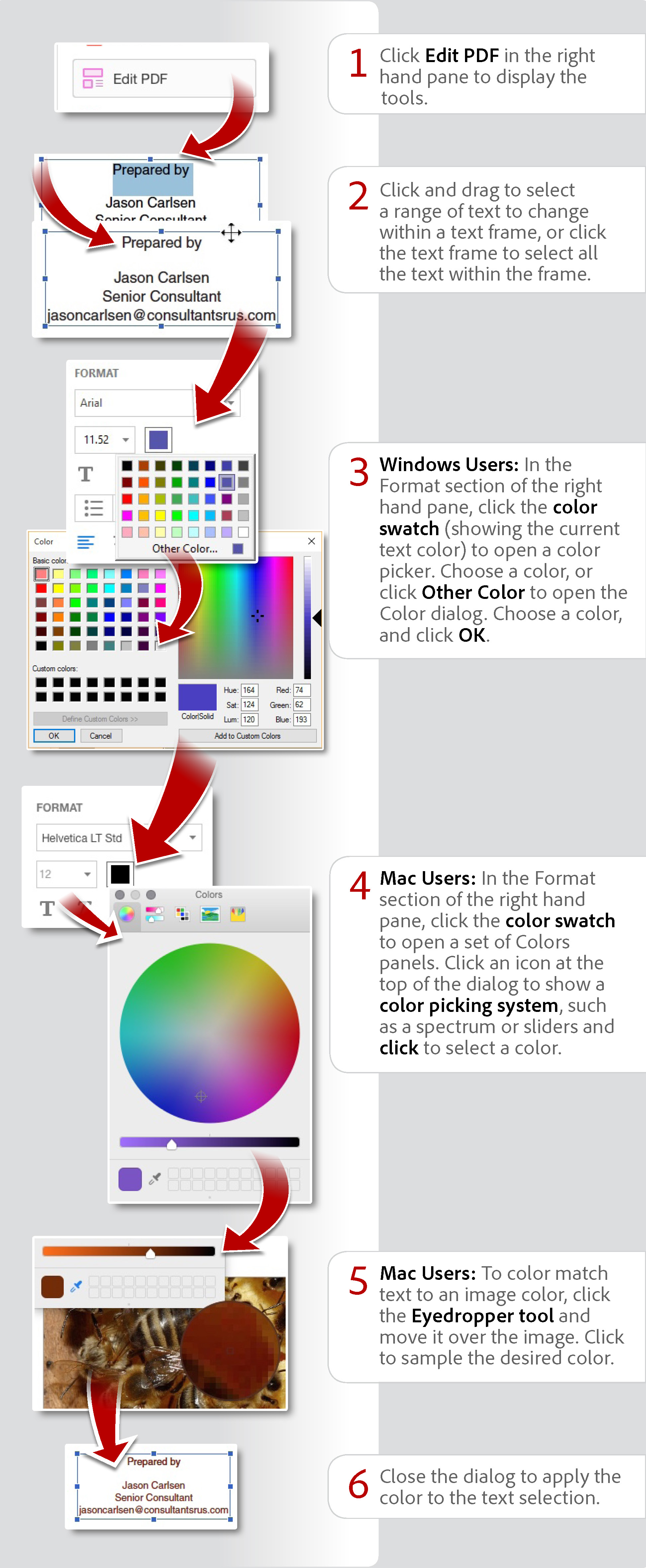 Change color for edited text using Acrobat DC
